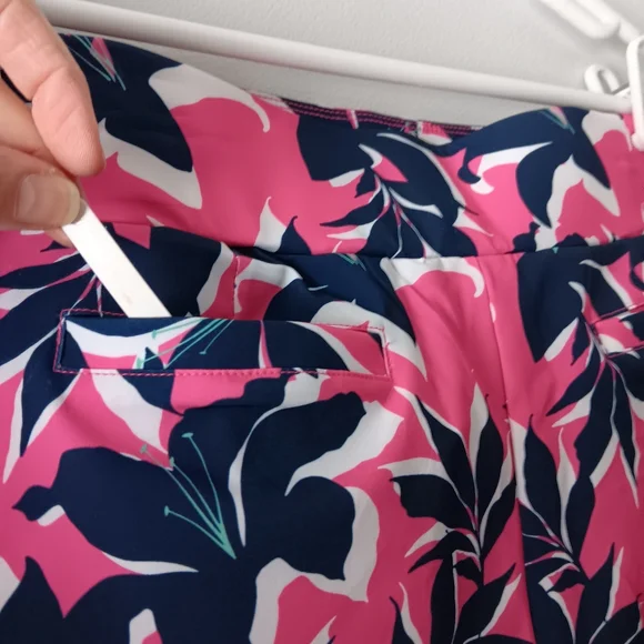 New Stella Parker Sport Floral Pants UPF 50 Tummy Control Pink Navy White Large - Picture 13 of 15